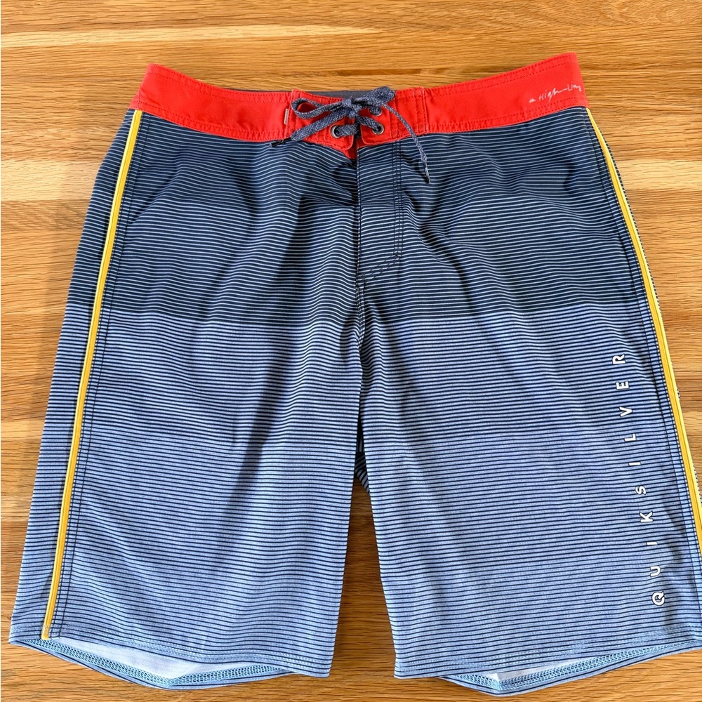 Quiksilver Men's Navy Micro-Stripe Board Shorts with Red Waistband